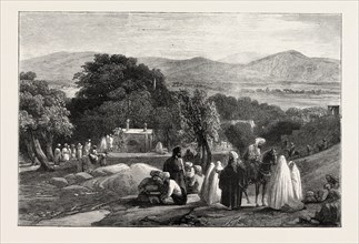 TOMB OF' THE EMPEROR BABER AT CABUL, AFGHANISTAN, ENGRAVING 1879