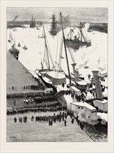 FUNERAL OF THE LATE PRINCE LOUIS NAPOLEON DEBARKATION OF THE BODY AT WOOLWICH, ENGRAVING 1879