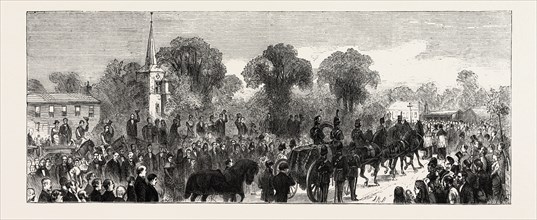THE PROCESSION ON THE ROAD TO ST. MARY'S CHURCH, THE FUNERAL OF PRINCE LOUIS NAPOLEON, ENGRAVING