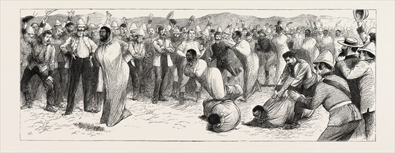 SACK RACE, THE ZULU WAR, ENGRAVING 1879