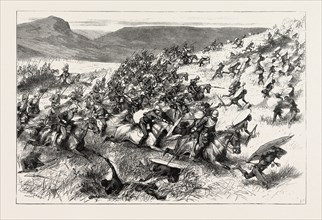 THE ZULU WAR - CHARGE OF THE SEVENTEENTH LANCERS AT THE BATTLE OF ULUNDI, ENGRAVING 1879