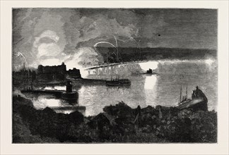 VISIT OF PRINCE LEOPOLD TO THE ISLE OF MAN - ILLUMINATION OF DOUGLAS BAY, ENGRAVING 1879