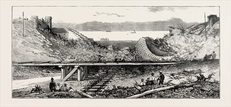 THE FLOODS - RUINS OF THE LLANDULAS VIADUCT ON THE LONDON AND NORTH-WESTERN RAILWAY, ENGRAVING