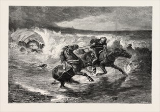 CAUGHT BY THE TIDE, ENGRAVING 1879