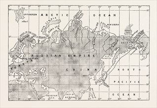 THE NORTH-EAST PASSAGE  MAP OF THE ROUTE TAKEN BY THE NORDENSKJOLD EXPEDITION, ENGRAVING 1879