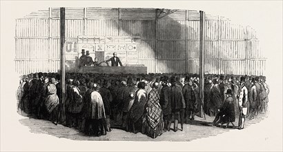 PROFESSOR COWPER'S LECTURE IN THE GREAT EXHIBITION BUILDING, UK, 1851 engraving