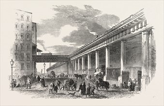 NEW IRON RAILWAY VIADUCT, AT MANCHESTER, UK, 1851 engraving