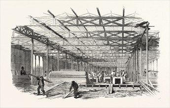 THE GREAT EXHIBITION: THE BUILDING OF THE CRYSTAL PALACE, THE SOUTH AISLE LOOKING WEST, LONDON,