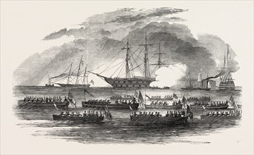 GRAND NAVAL FUNERAL PROCESSION OF CAPTAIN SIR HENRY M. BLACKWOOD, IN PORTSMOUTH HARBOUR, UK, 1851