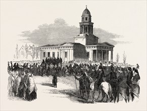 FUNERAL OF THE LATE DUKE OF NEWCASTLE, AT MARKHAM-CLINTON, UK, 1851 engraving