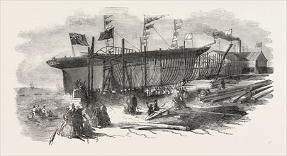 LAUNCH OF THE MARION MACINTYRE, AND PART OF THE SHIP IRON FRAME, AT MESSRS JORDAN AND GETLEY'S