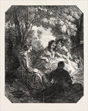 DON SCIPIO RELATING HIS ADVENTURES TO GIL BLAS AND HIS WIFE, FROM A SKETCH BY T. UWINS, R.A., 1851