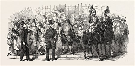 OPENING OF PARLIAMENT: SKETCH FROM THE LINE OF THE ROYAL PROCESSION, LONDON, UK, 1851 engraving