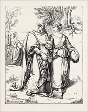 RUTH AND NAOMI, PAINTED BY A. HOPFGARTEN, AUGUST FERDINAND HOPFGARTEN, 1807-1896, 1851 engraving