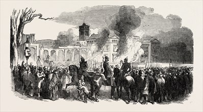 FIRE AT KROLL'S GARDENS, BERLIN, GERMANY, 1851 engraving