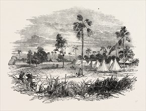 ENCAMPMENT AT JASWONG, GAMBIA, WEST AFRICA, 1851 engraving