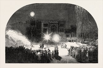 FIREWORKS AT BIRR CASTLE, PARSONSTOWN, THE SEAT OF THE EARL OF ROSSE, IRELAND, COUNTY OFFALY, 1851