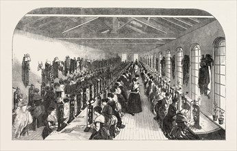 THE MANUFACTURE OF STEEL PENS IN BIRMINGHAM, UK: THE SLITTING ROOM FOR PENS, 1851 engraving