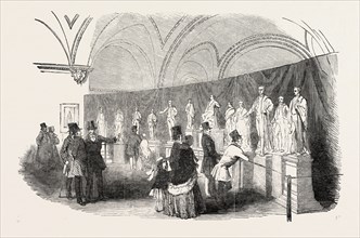 DESIGNS FOR THE PEEL MONUMENT, EXHIBITED IN THE TOWN HALL AT BURY, LANCASHIRE, UK, 1851 engraving