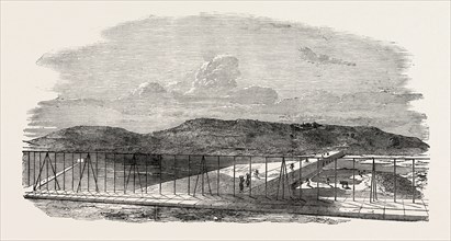 THE JAMSETJEE BUND, POONAH, PUNE, THE SLUICES OPEN, INDIA, 1851 engraving