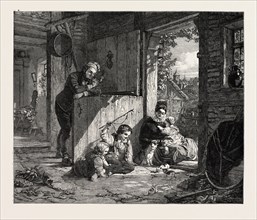 FAMILY HAPPINESS PAINTED BY E. MEYERHEIM, 19TH CENTURY GERMAN PAINTER, GERMANY, 1851 engraving