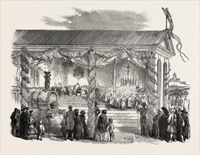OPENING OF THE MADRID AND ARANJUEZ RAILWAY, SPAIN, 1851 engraving