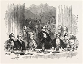 PUBLIC DINNER TO MR. MACREADY, IN THE HALL OF COMMERCE, UK, 1851 engraving