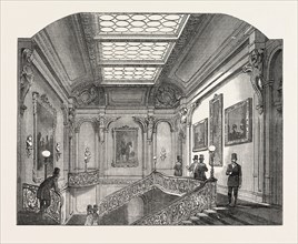 INTERIOR OF THE ARMY AND NAVY CLUB HOUSE, PALL MALL, THE STAIRCASE, LONDON, UK, 1851 engraving