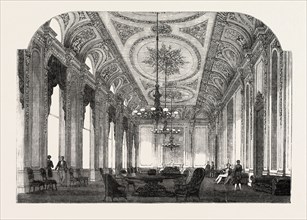 INTERIOR OF THE ARMY AND NAVY CLUB HOUSE, PALL MALL, MORNING ROOM, LONDON, UK, 1851 engraving
