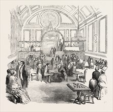 THE BERKSHIRE AND READING CHESS CLUB SOIREE, IN THE NEW HALL, READING, UK, 1851 engraving