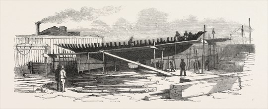 YACHT BUILDING AT NEW YORK TO COMPETE THE ENGLISH YACHTS AT COWES, UNITED STATES OF AMERICA, 1851