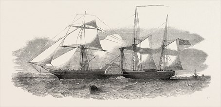 THE STEAM SHIP IBERIA, WITH CUNNINGHAM'S PATENT TOPSAIL, 1851 engraving