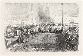THE RECEPTION IN FULL DURBAR, AT WUZEERABAD, OF THE MAHARAJA GOOLAB SING, BY THE GOVERNOR-GENERAL