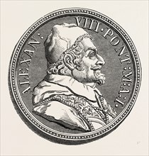 MEDAL OF POPE ALEXANDER VIII, WHOSE PONTIFICATE LASTED FROM 1689 to 1691, 1851 engraving