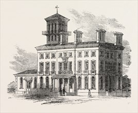 ASYLUM FOR IDIOTS, ESSEX HALL, COLCHESTER, UK, 1851 engraving