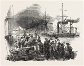 DEPARTURE OF THE STEAMSHIP SINGAPORE WITH TROOPS FOR THE CAPE, 1851 engraving