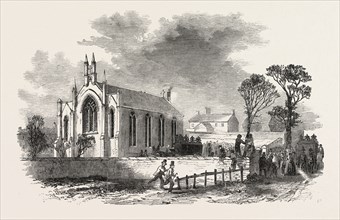 FUNERAL AT THE CATHOLIC CHURCH OF BARRHEAD, UK, 1851 engraving