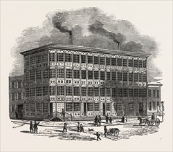 THE FIRST CAST IRON HOUSE BUILT IN NEW YORK, UNITED STATES OF AMERICA, US, USA, 1851 engraving