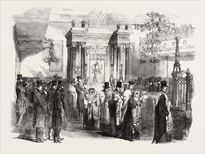 CONSECRATION OF THE WESTERN SYNAGOGUE, ST. ALBANS-PLACE, ST. JAMES'S, UK, 1851 engraving