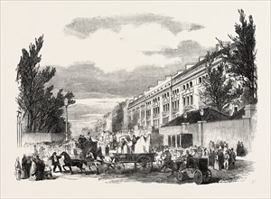 THE GREAT EXHIBITION, LAST DAY OF RECEIVING GOODS, LONDON, UK, 1851 engraving