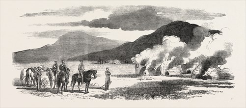 THE KAFFIR WAR: PART OF COLONEL MACKINNON'S PATROL OF THE CAPE CORPS BURNING THE KRAALS OF A REBEL