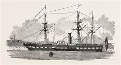 THE TURKISH STEAM FRIGATE FEIZA BAARI AT SOUTHAMPTON, UK, 1851 engraving