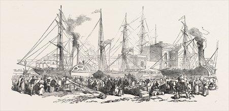 DEPARTURE OF THE NIMROD AND ATHLONE STEAMERS, WITH EMIGRANTS ON BOARD, FOR LIVERPOOL, UK, 1851