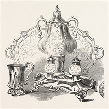 GROUP OF PLATED WARE, BY MESSRS. BRADBURY, OF SHEFFIELD, UK, 1851 engraving