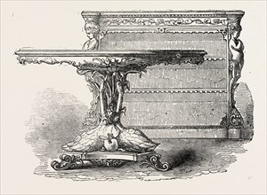 TABLE AND BOOKCASE, BY G.J. MORANT, 1851 engraving