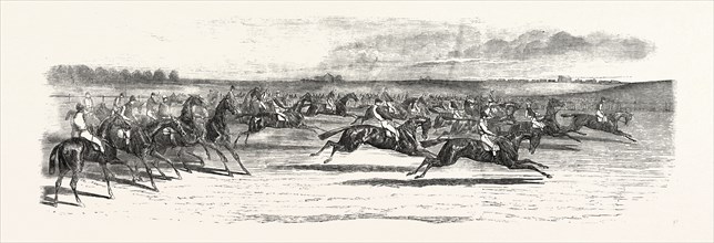 RACE HORSES STARTING AT THE DERBY, 1851 engraving