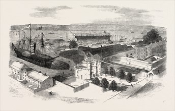 LAUNCH OF THE ORINOCO, WEST INDIA MAIL STEAMER AT NORTHFLEET DOCKYARD, KENT, ENGLAND, UK, 1851