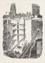 REMAINS OF THE FALLEN PREMISES IN GRACECHURCH STEEET, LONDON, UK, 1851 engraving