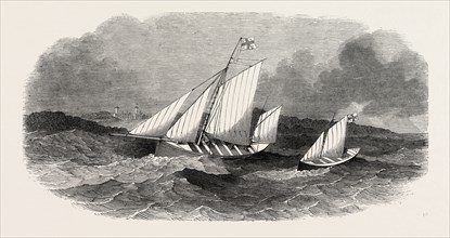 ERRIS FISHING SETTLEMENT LIFE FISHING BOATS, ERRETER AND HOPE, 1851 engraving