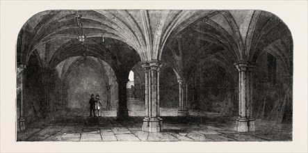 THE CRYPT OF THE CITY OF LONDON GUILDHALL, UK, 1851 engraving
